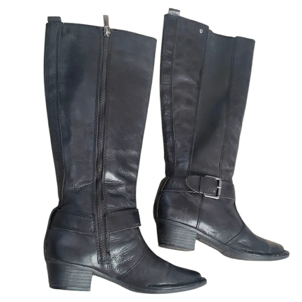 Giani Bernini Boots Allcott Women's Black Leather 7.5 Knee-High Tall Riding Boot